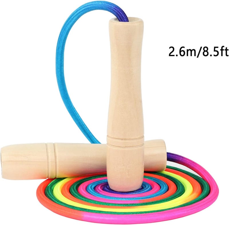 Ace one Jump Rope Kids, 8.5ft Adjustable Cotton Skipping Rope with Wooden Handle for Boys and Girls Fitness Outdoor Exercise (Rainbow color) - Image 2
